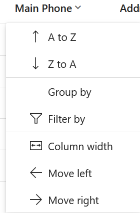 Column sorting options in Dynamics 365 CRM