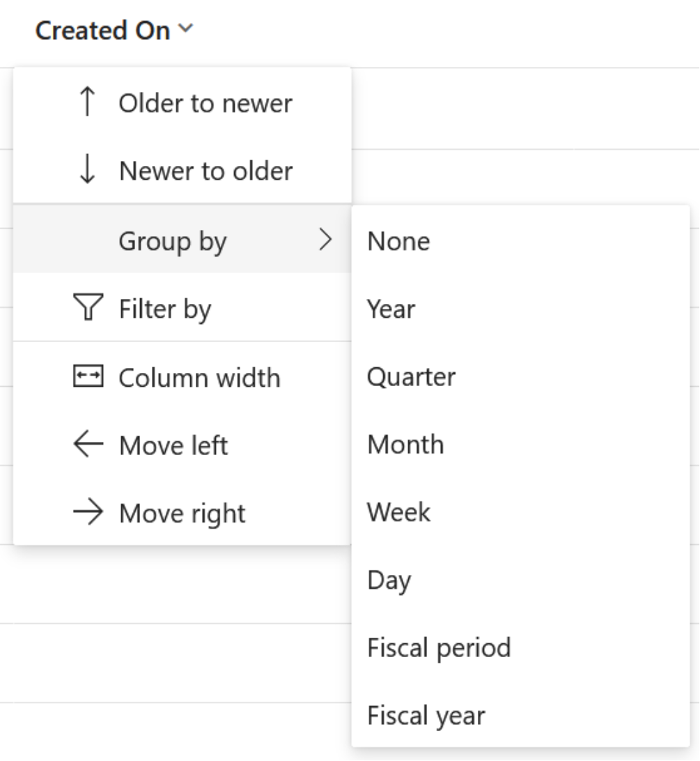 Options for grouping columns in Dynamics 365 CRM