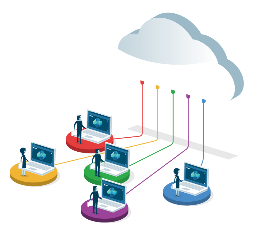 Business Central icon on laptops connecting to the cloudin