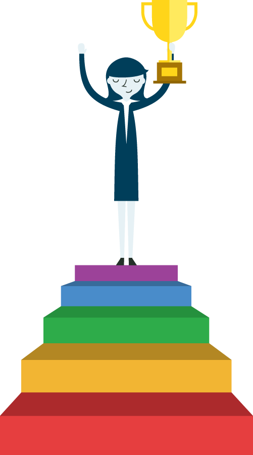 woman on colourful steps